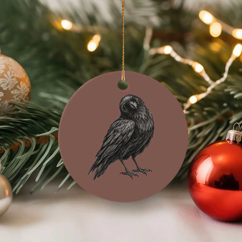 Curious Raven Crow Ceramic Ornament Vintage Dark Academia Gothic Black Bird Graphic TS10 1pc Mocha Print Your Wear