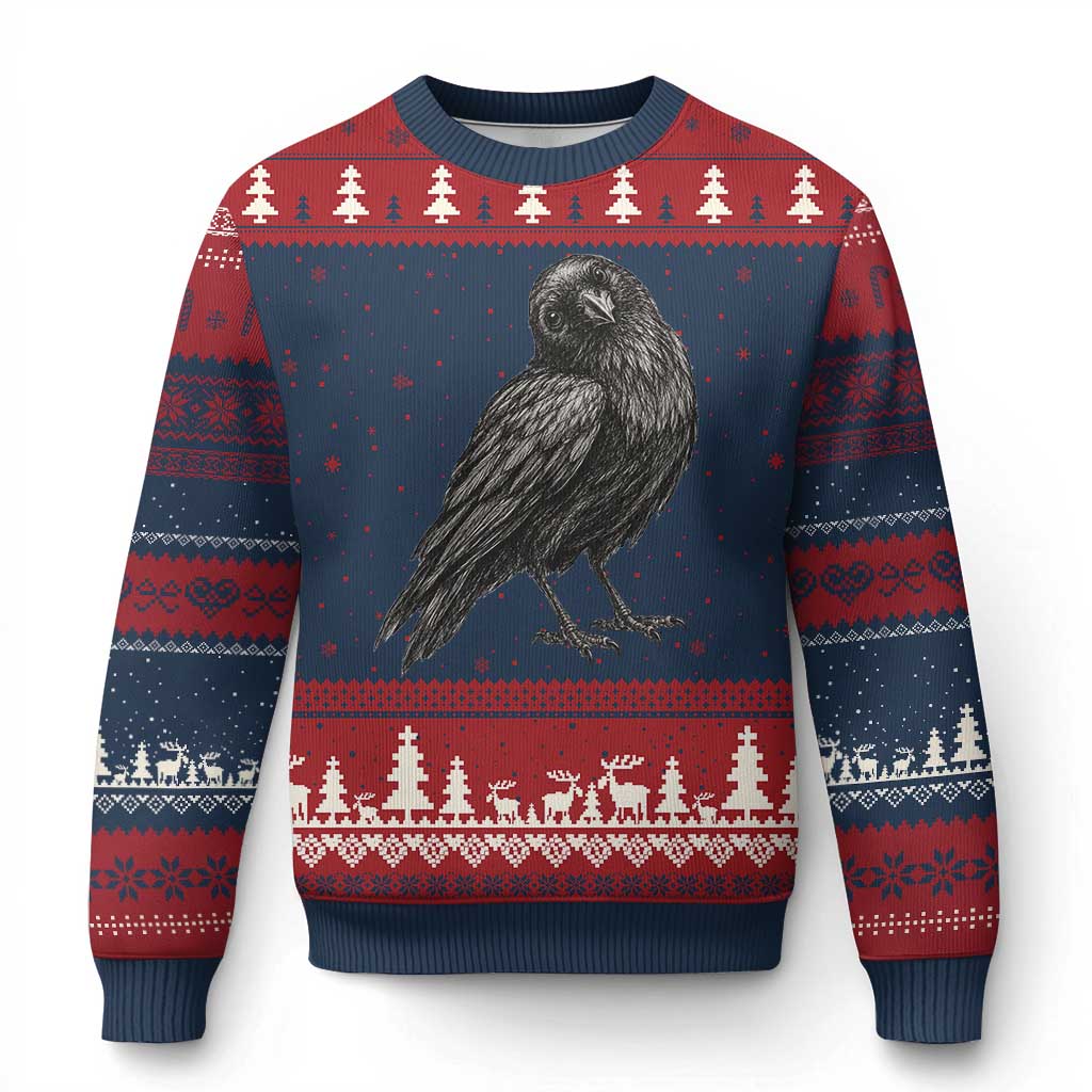 Curious Raven Crow Ugly Christmas Sweater Vintage Dark Academia Gothic Black Bird Graphic TS10 Navy Red Print Your Wear