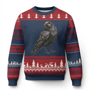 Curious Raven Crow Ugly Christmas Sweater Vintage Dark Academia Gothic Black Bird Graphic TS10 Navy Red Print Your Wear