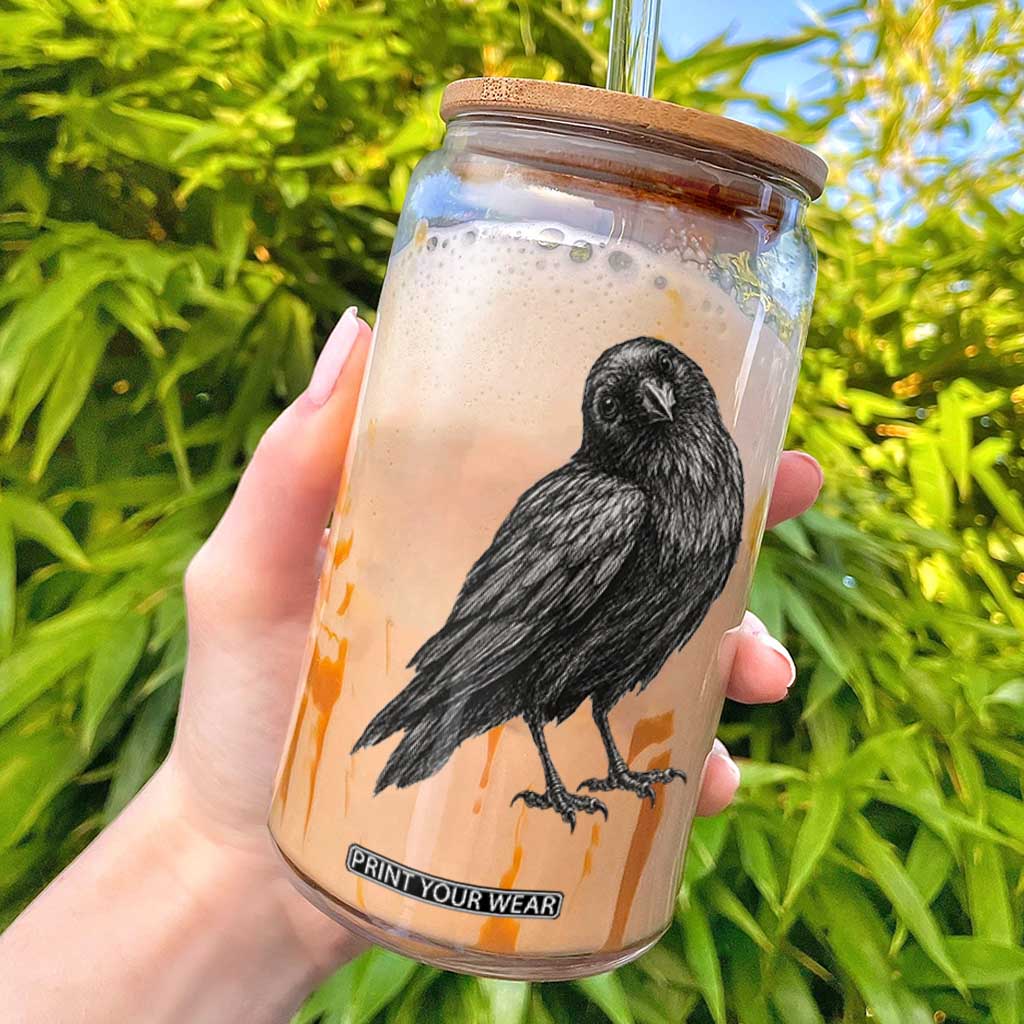 Curious Raven Crow Glass Can Vintage Dark Academia Gothic Black Bird Graphic TS10 White Print Your Wear