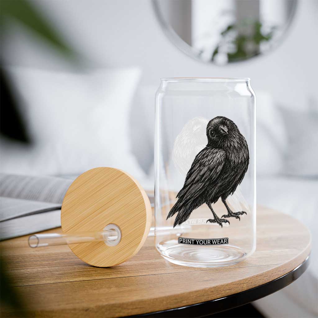 Curious Raven Crow Glass Can Vintage Dark Academia Gothic Black Bird Graphic TS10 Print Your Wear