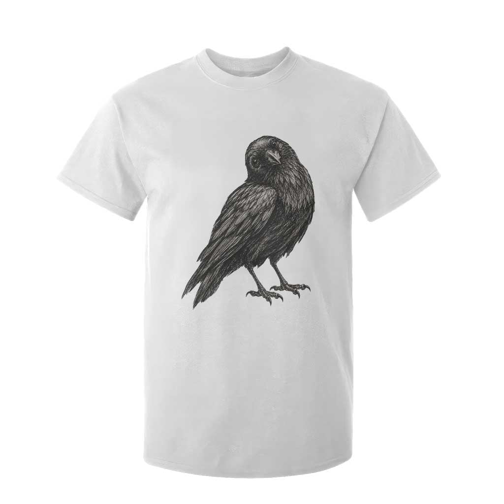Curious Raven Crow T Shirt For Kid Vintage Dark Academia Gothic Black Bird Graphic TS10 White Print Your Wear