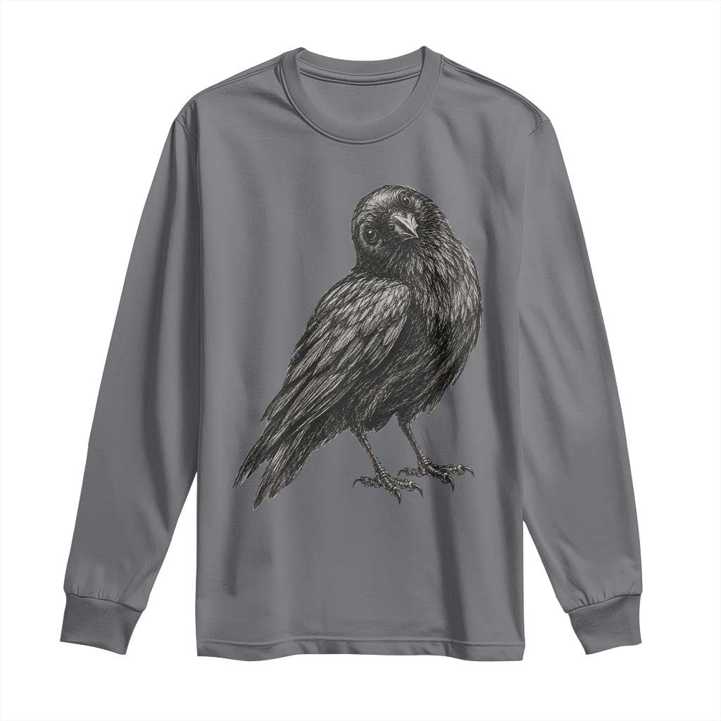 Curious Raven Crow Long Sleeve Shirt Vintage Dark Academia Gothic Black Bird Graphic TS10 Charcoal Print Your Wear