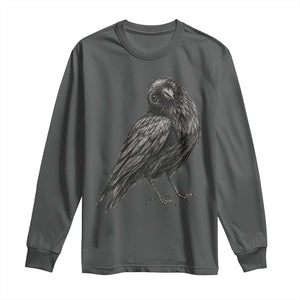 Curious Raven Crow Long Sleeve Shirt Vintage Dark Academia Gothic Black Bird Graphic TS10 Dark Heather Print Your Wear
