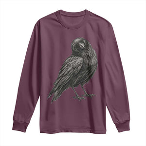 Curious Raven Crow Long Sleeve Shirt Vintage Dark Academia Gothic Black Bird Graphic TS10 Maroon Print Your Wear