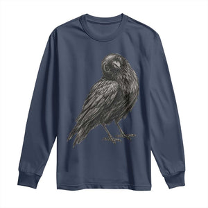 Curious Raven Crow Long Sleeve Shirt Vintage Dark Academia Gothic Black Bird Graphic TS10 Navy Print Your Wear