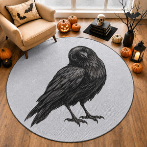 Curious Raven Crow Round Rug Vintage Dark Academia Gothic Black Bird Graphic