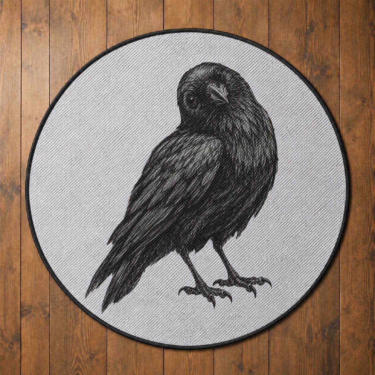 Curious Raven Crow Round Rug Vintage Dark Academia Gothic Black Bird Graphic