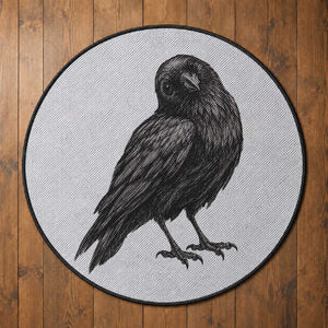 Curious Raven Crow Round Rug Vintage Dark Academia Gothic Black Bird Graphic