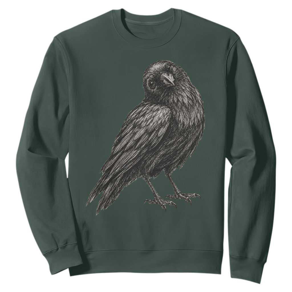 Curious Raven Crow Sweatshirt Vintage Dark Academia Gothic Black Bird Graphic TS10 Dark Forest Green Print Your Wear