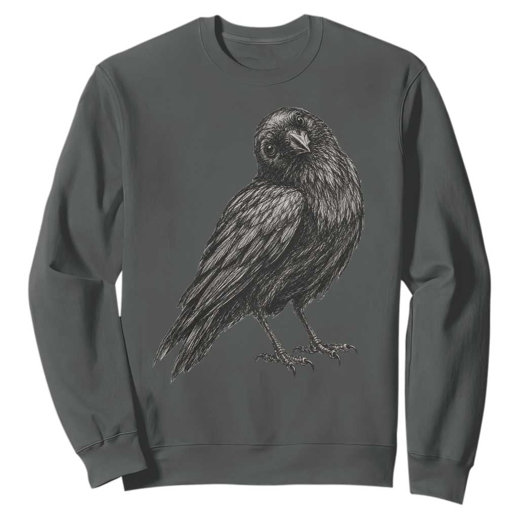 Curious Raven Crow Sweatshirt Vintage Dark Academia Gothic Black Bird Graphic TS10 Dark Heather Print Your Wear