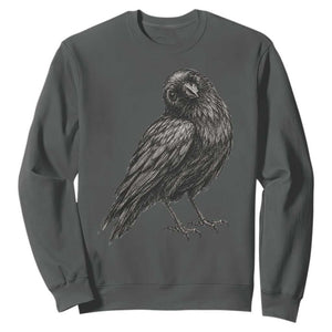 Curious Raven Crow Sweatshirt Vintage Dark Academia Gothic Black Bird Graphic TS10 Dark Heather Print Your Wear