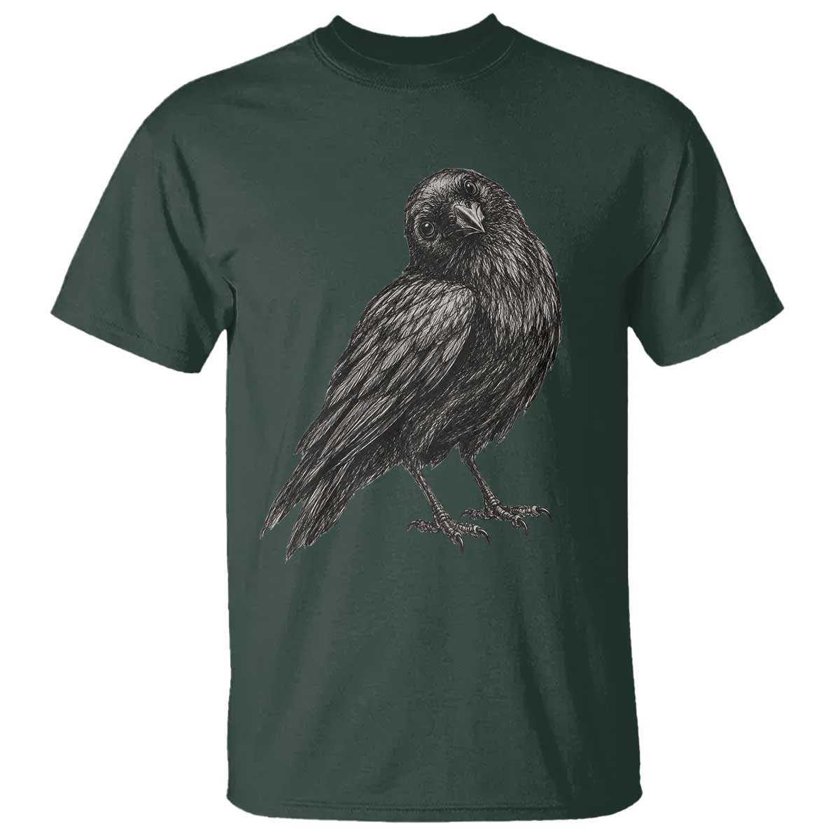 Curious Raven Crow T Shirt Vintage Dark Academia Gothic Black Bird Graphic TS10 Dark Forest Green Print Your Wear