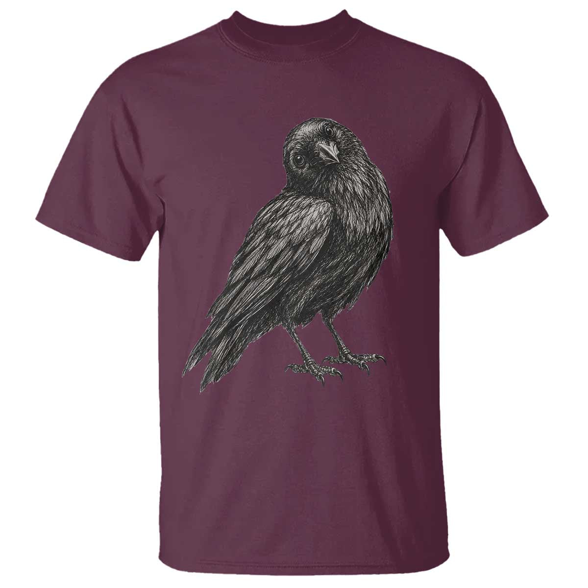 Curious Raven Crow T Shirt Vintage Dark Academia Gothic Black Bird Graphic TS10 Maroon Print Your Wear