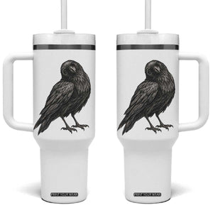 Curious Raven Crow Tumbler With Handle Vintage Dark Academia Gothic Black Bird Graphic TS10 One Size: 40 oz White Print Your Wear