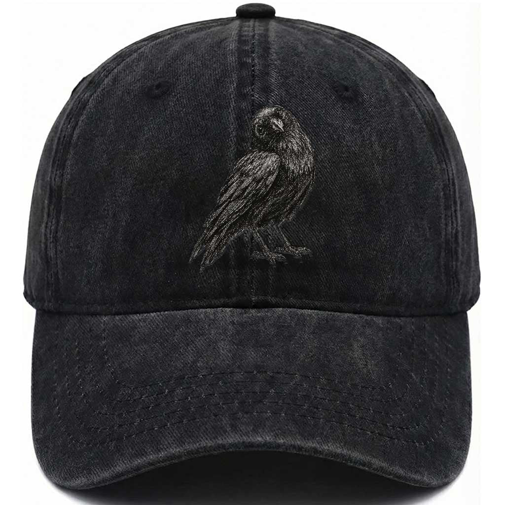 Curious Raven Crow Washed Cotton Baseball Cap Vintage Dark Academia Gothic Black Bird Graphic TS10 Print Your Wear