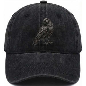Curious Raven Crow Washed Cotton Baseball Cap Vintage Dark Academia Gothic Black Bird Graphic TS10 Print Your Wear