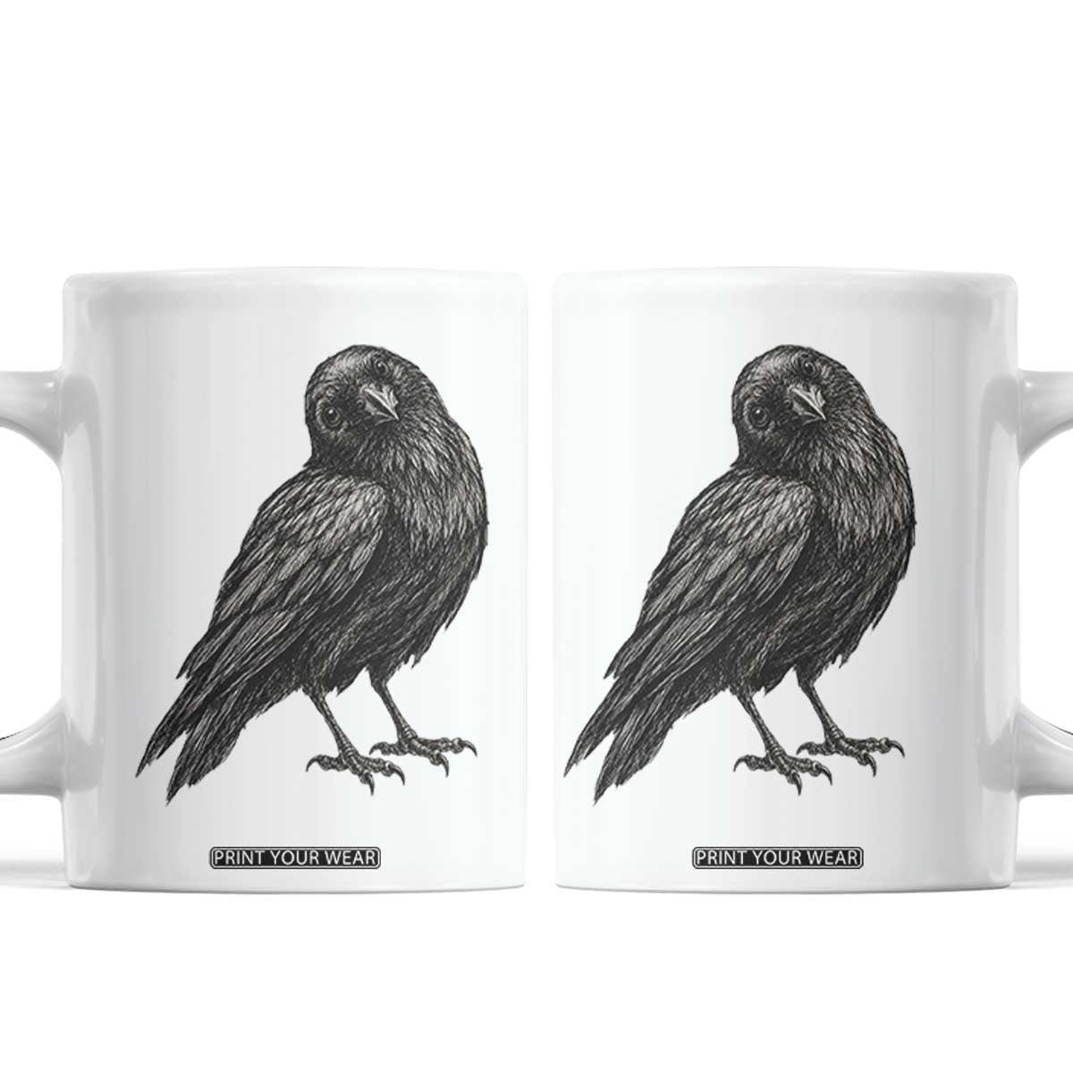 Curious Raven Crow Coffee Mug Vintage Dark Academia Gothic Black Bird Graphic TS10 White Print Your Wear
