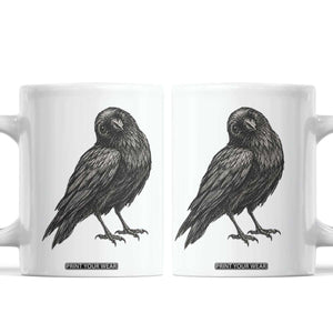 Curious Raven Crow Coffee Mug Vintage Dark Academia Gothic Black Bird Graphic TS10 White Print Your Wear