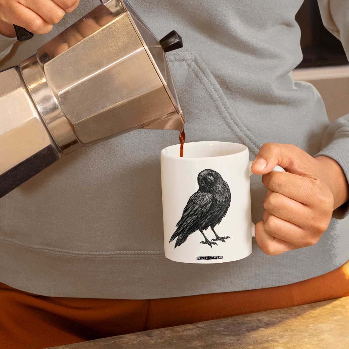 Curious Raven Crow Coffee Mug Vintage Dark Academia Gothic Black Bird Graphic TS10 Print Your Wear