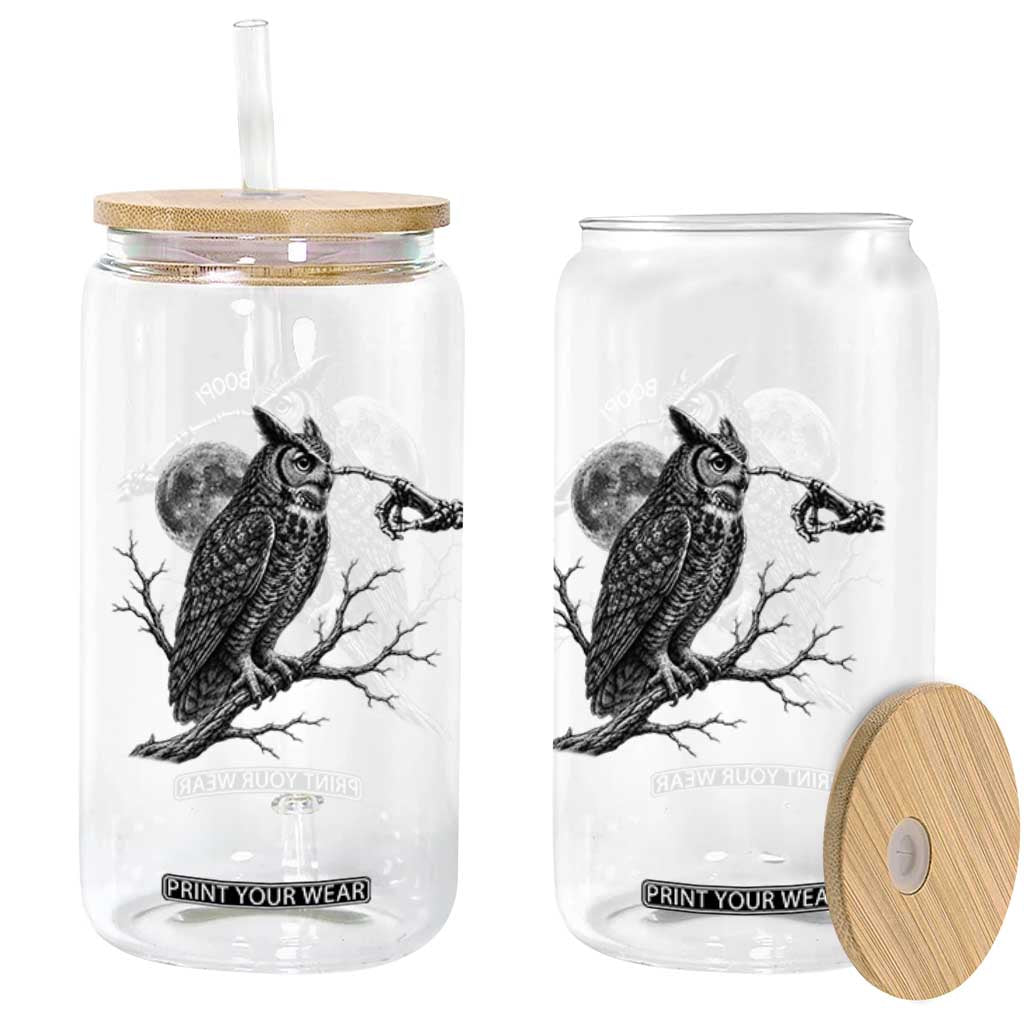 Skeleton Hand Boop Owl Glass Can Funny Spooky Halloween Moon Graphic TS10 Print Your Wear