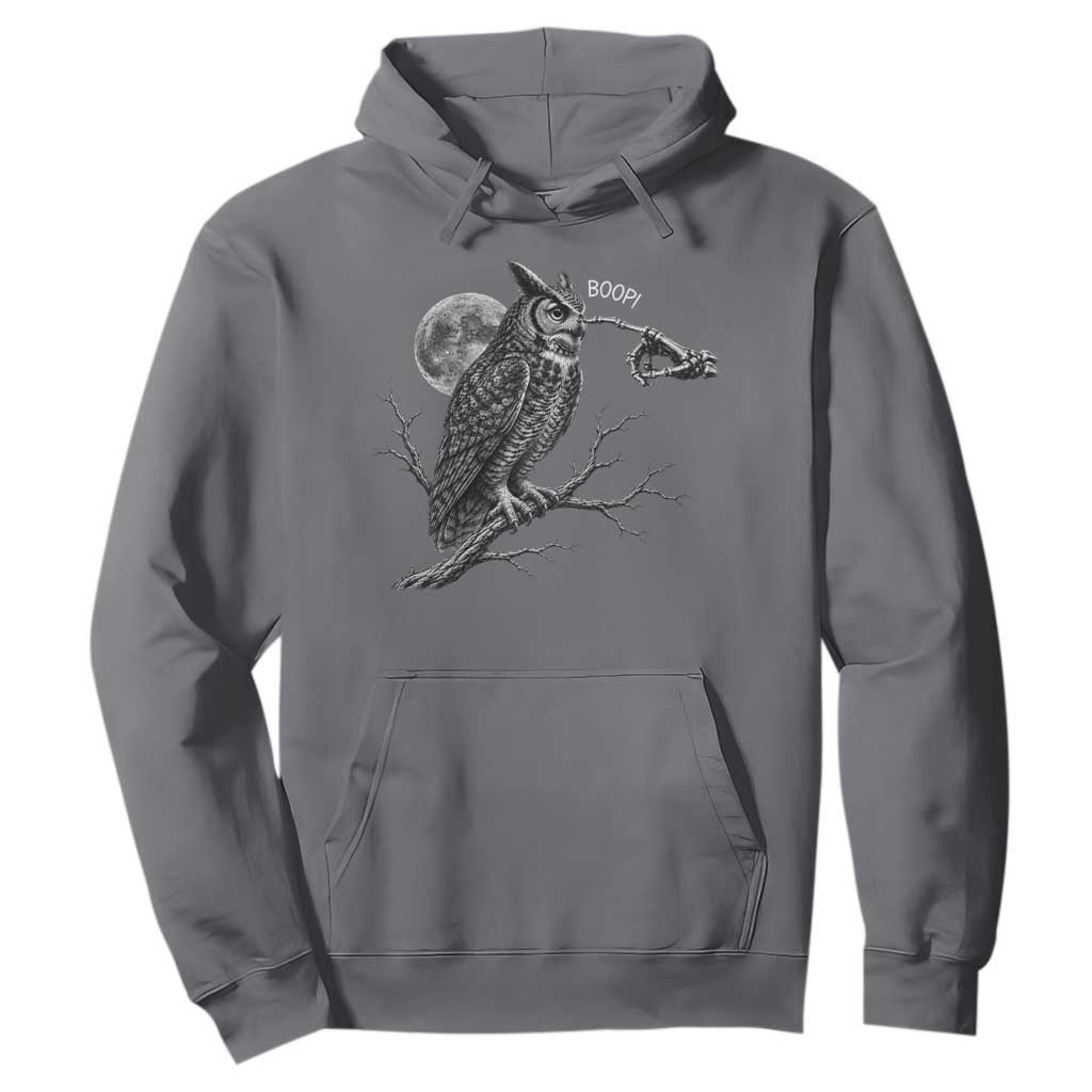 Skeleton Hand Boop Owl Hoodie Funny Spooky Halloween Moon Graphic TS10 Charcoal Print Your Wear