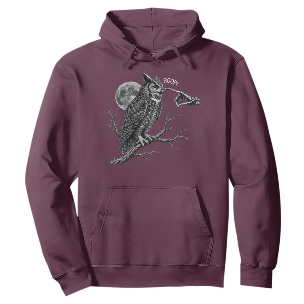 Skeleton Hand Boop Owl Hoodie Funny Spooky Halloween Moon Graphic TS10 Maroon Print Your Wear