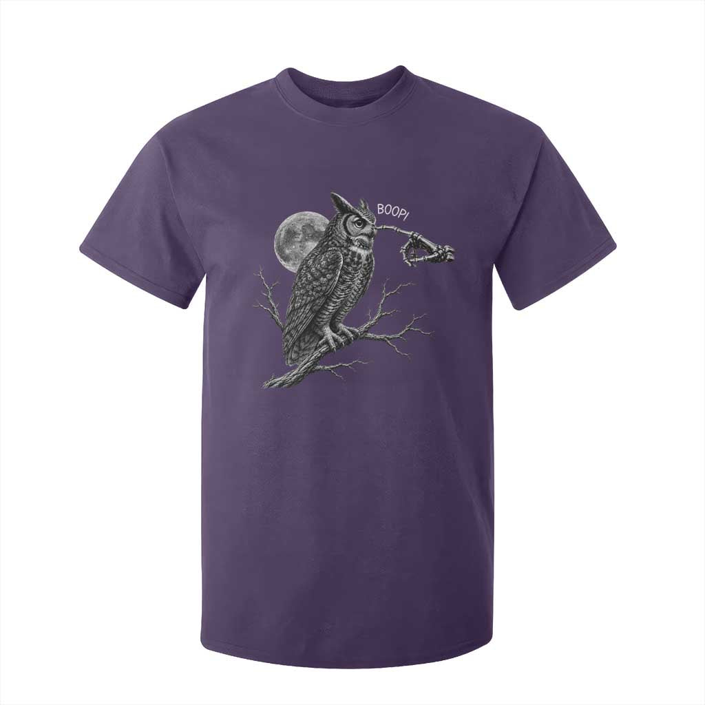 Skeleton Hand Boop Owl T Shirt For Kid Funny Spooky Halloween Moon Graphic TS10 Purple Print Your Wear