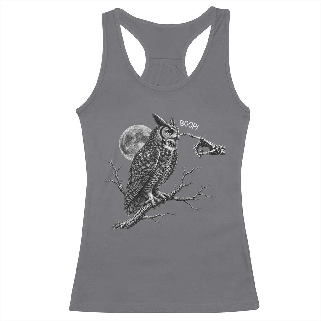 Skeleton Hand Boop Owl Racerback Tank Top Funny Spooky Halloween Moon Graphic TS10 Charcoal Print Your Wear