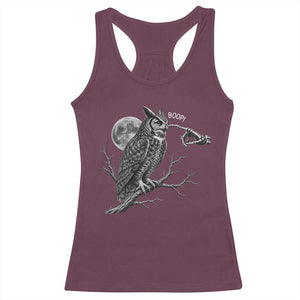 Skeleton Hand Boop Owl Racerback Tank Top Funny Spooky Halloween Moon Graphic TS10 Maroon Print Your Wear