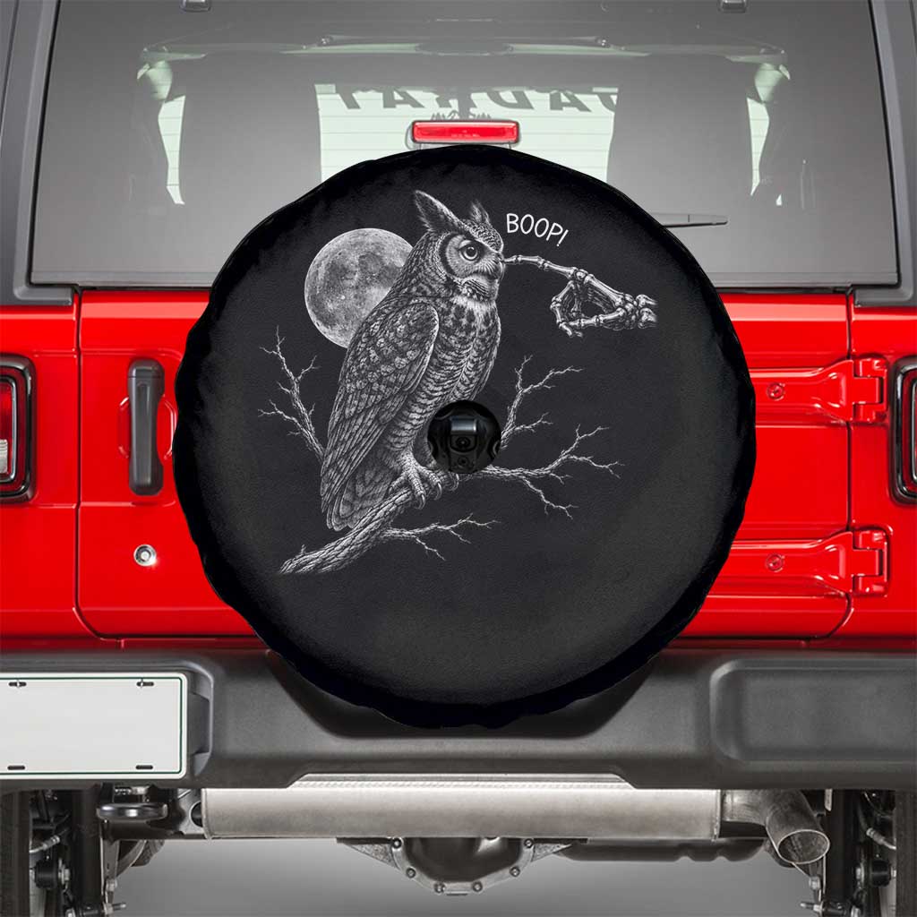 Skeleton Hand Boop Owl Spare Tire Cover Funny Spooky Halloween Moon Graphic TS10 Black Print Your Wear