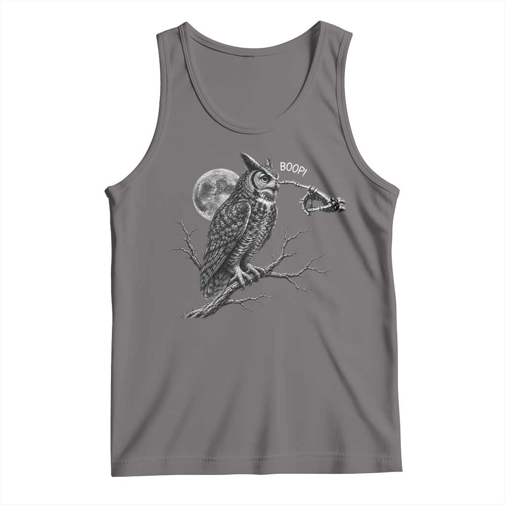 Skeleton Hand Boop Owl Tank Top Funny Spooky Halloween Moon Graphic TS10 Deep Heather Print Your Wear