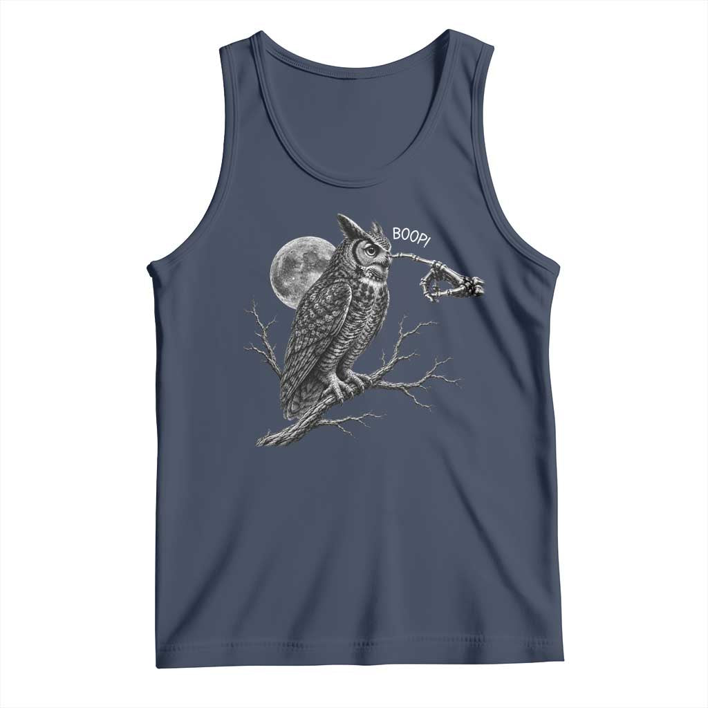 Skeleton Hand Boop Owl Tank Top Funny Spooky Halloween Moon Graphic TS10 Navy Print Your Wear