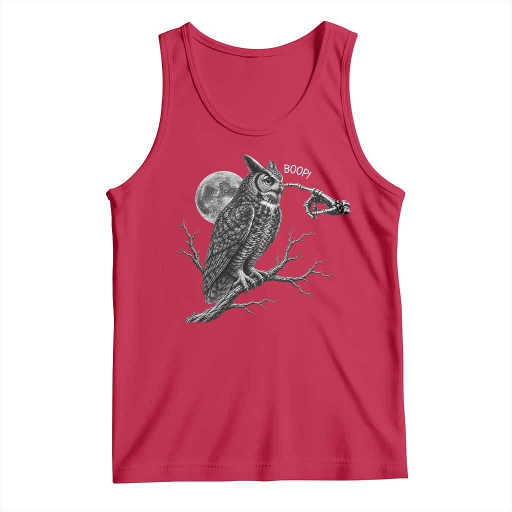 Skeleton Hand Boop Owl Tank Top Funny Spooky Halloween Moon Graphic TS10 Red Print Your Wear