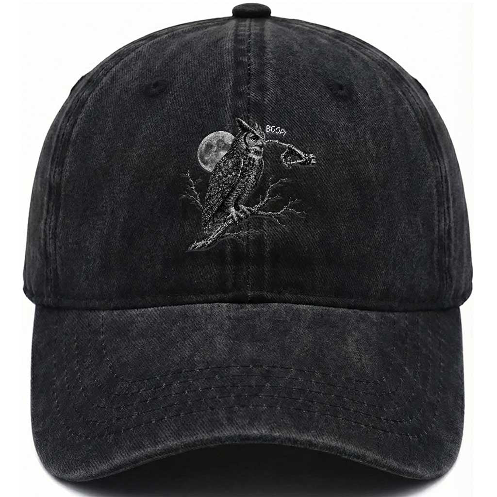 Skeleton Hand Boop Owl Washed Cotton Baseball Cap Funny Spooky Halloween Moon Graphic TS10 Print Your Wear