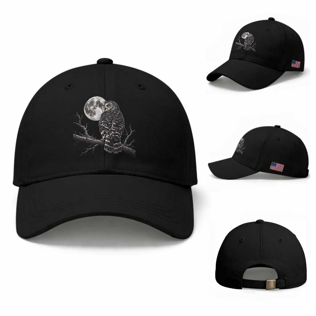 Owl Full Moon Graphic Baseball Cap Vintage Dark Academia Bird TS10 Baseball Cap Universal Fit Black Print Your Wear