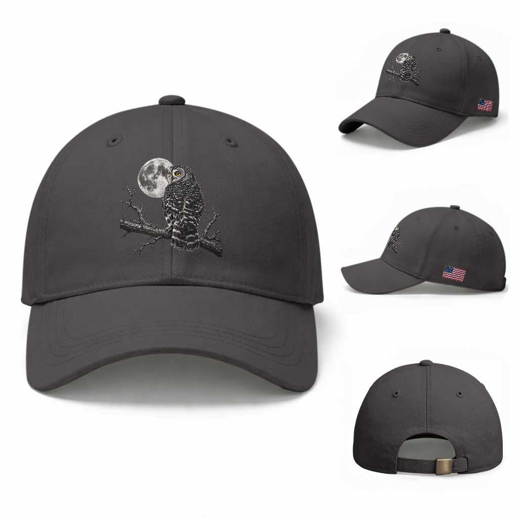 Owl Full Moon Graphic Baseball Cap Vintage Dark Academia Bird TS10 Baseball Cap Universal Fit Dark Gray Print Your Wear