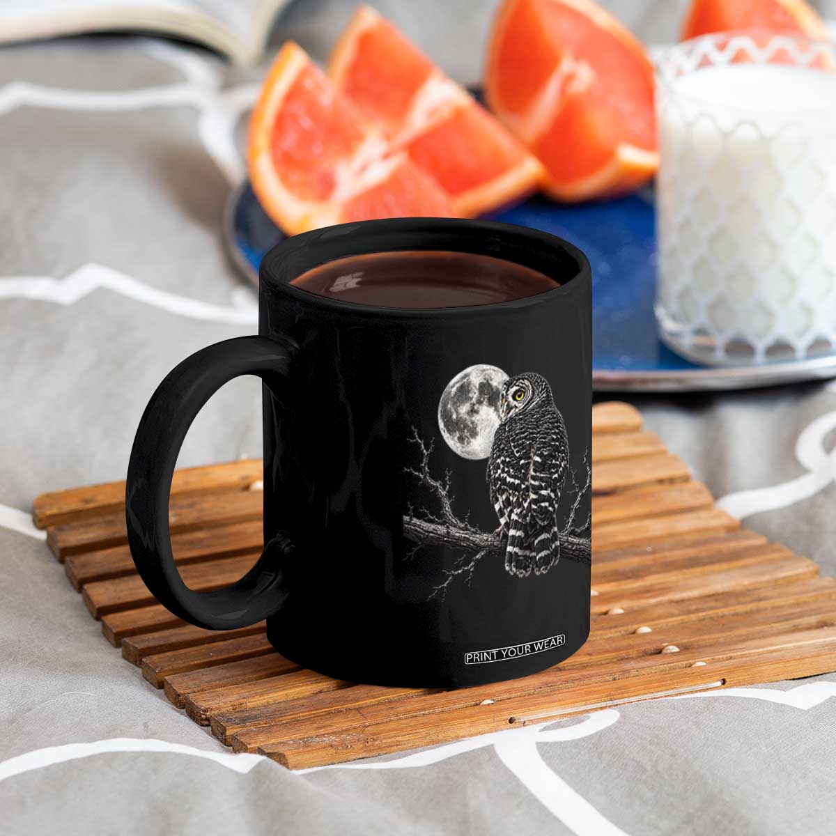 Owl Full Moon Graphic Coffee Mug Vintage Dark Academia Bird TS10 Print Your Wear