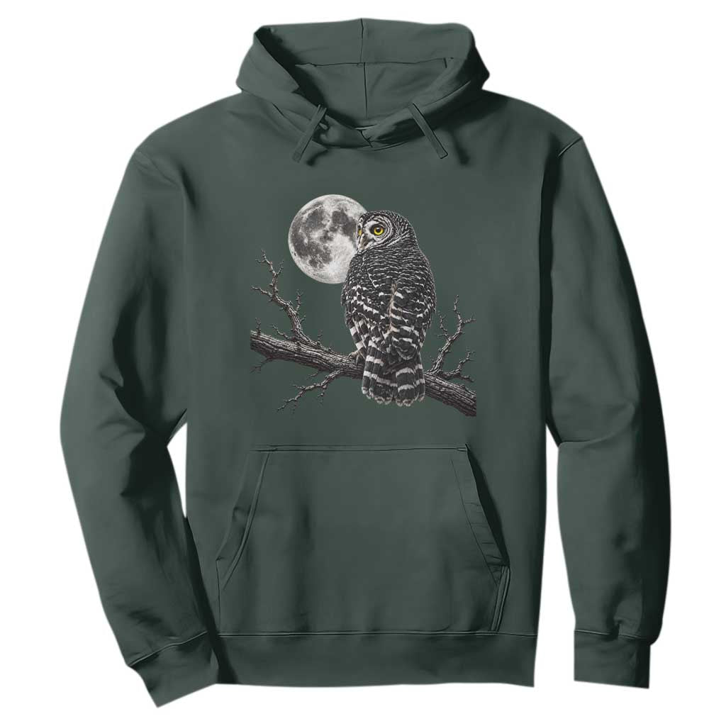Owl Full Moon Graphic Hoodie Vintage Dark Academia Bird TS10 Dark Forest Green Print Your Wear