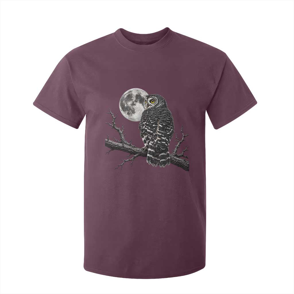 Owl Full Moon Graphic T Shirt For Kid Vintage Dark Academia Bird TS10 Maroon Print Your Wear