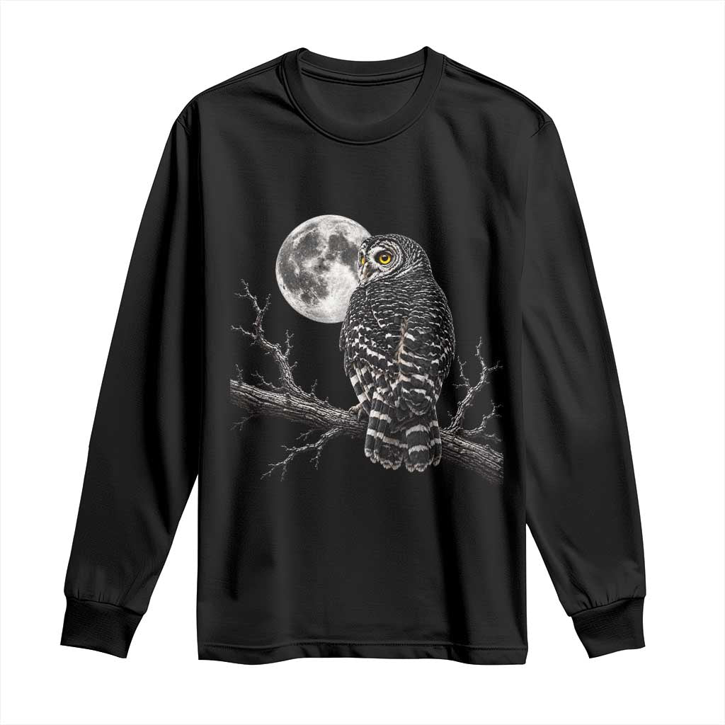 Owl Full Moon Graphic Long Sleeve Shirt Vintage Dark Academia Bird TS10 Black Print Your Wear