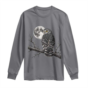 Owl Full Moon Graphic Long Sleeve Shirt Vintage Dark Academia Bird TS10 Charcoal Print Your Wear