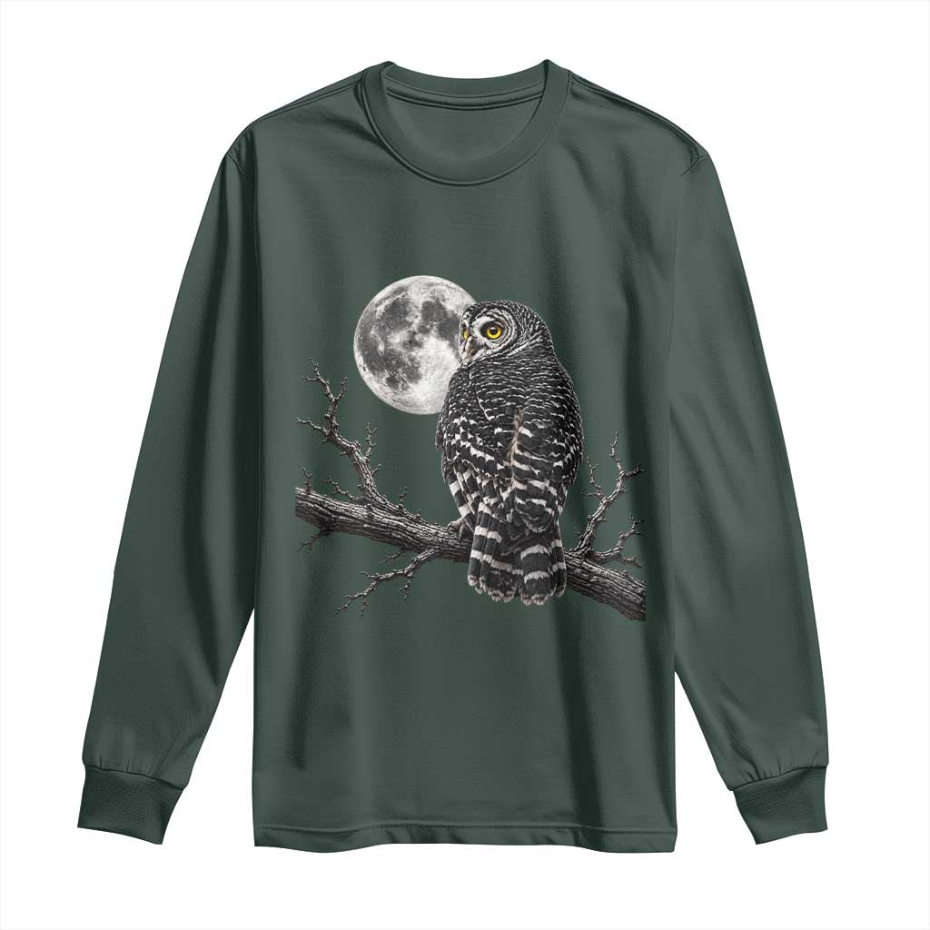 Owl Full Moon Graphic Long Sleeve Shirt Vintage Dark Academia Bird TS10 Dark Forest Green Print Your Wear