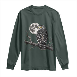 Owl Full Moon Graphic Long Sleeve Shirt Vintage Dark Academia Bird TS10 Dark Forest Green Print Your Wear