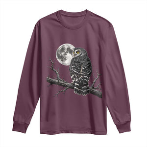 Owl Full Moon Graphic Long Sleeve Shirt Vintage Dark Academia Bird TS10 Maroon Print Your Wear