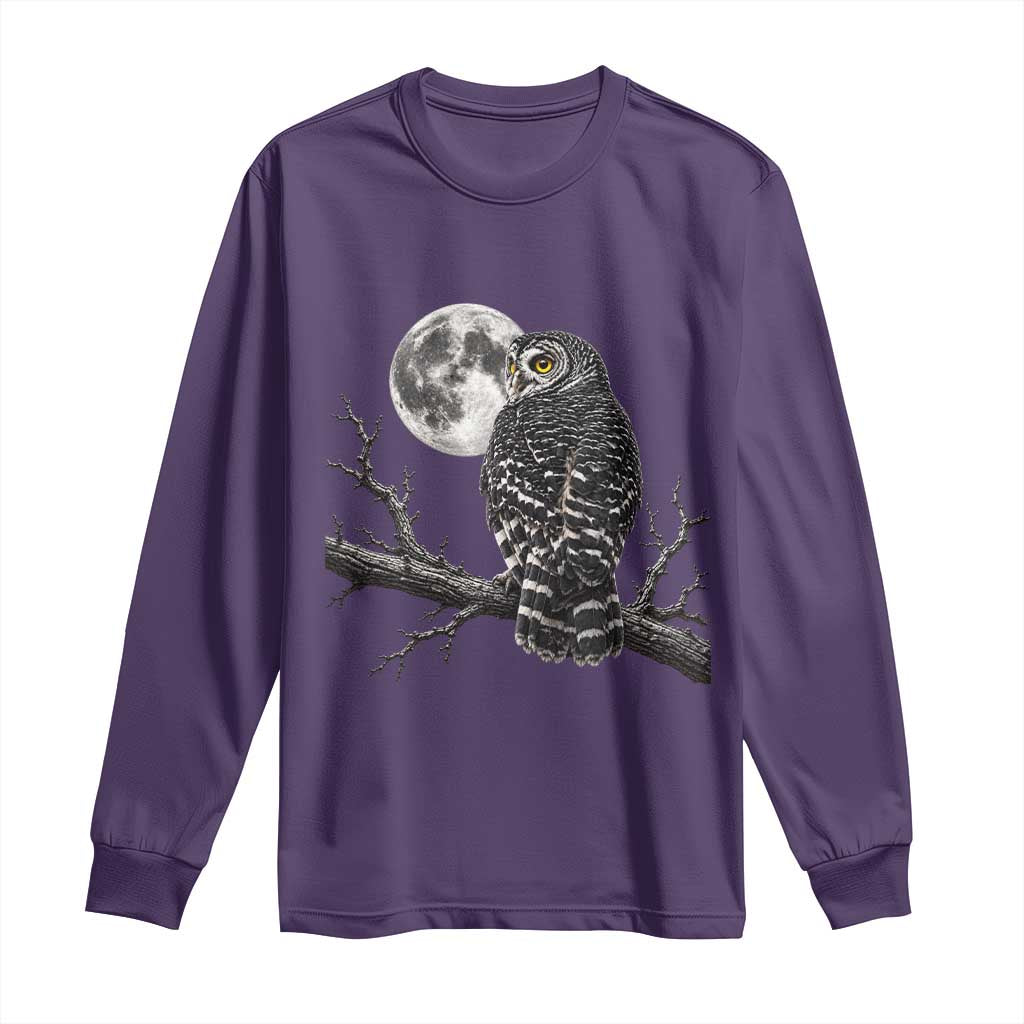 Owl Full Moon Graphic Long Sleeve Shirt Vintage Dark Academia Bird TS10 Purple Print Your Wear