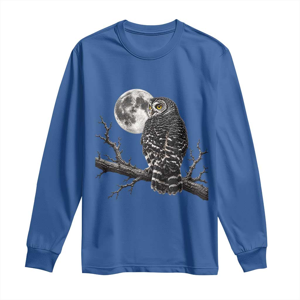 Owl Full Moon Graphic Long Sleeve Shirt Vintage Dark Academia Bird TS10 Royal Blue Print Your Wear