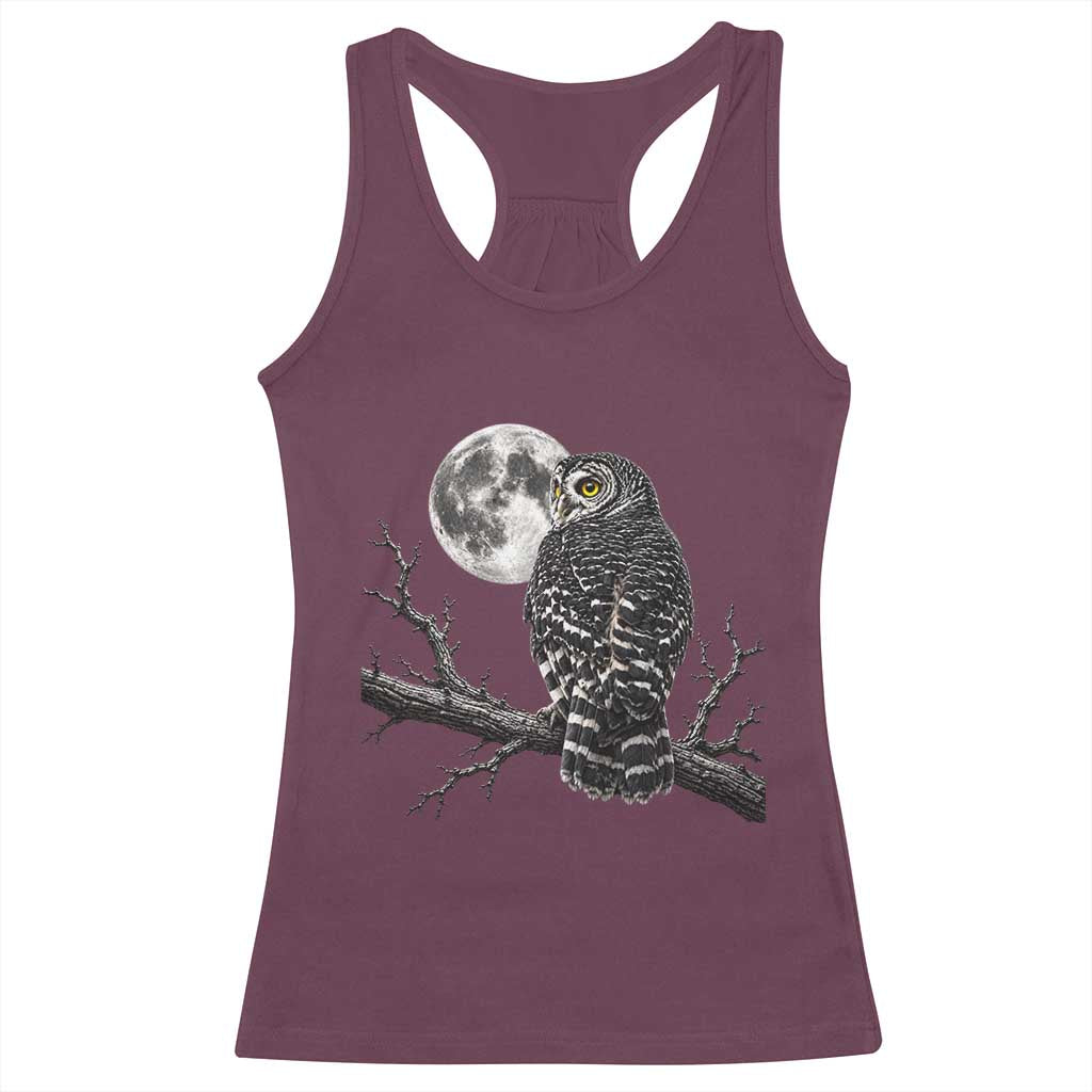 Owl Full Moon Graphic Racerback Tank Top Vintage Dark Academia Bird TS10 Maroon Print Your Wear