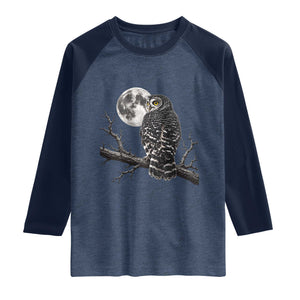 Owl Full Moon Graphic Raglan Shirt Vintage Dark Academia Bird TS10 Heather Denim Navy Print Your Wear