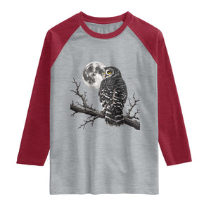 Owl Full Moon Graphic Raglan Shirt Vintage Dark Academia Bird TS10 Heather Gray Heather Red Print Your Wear